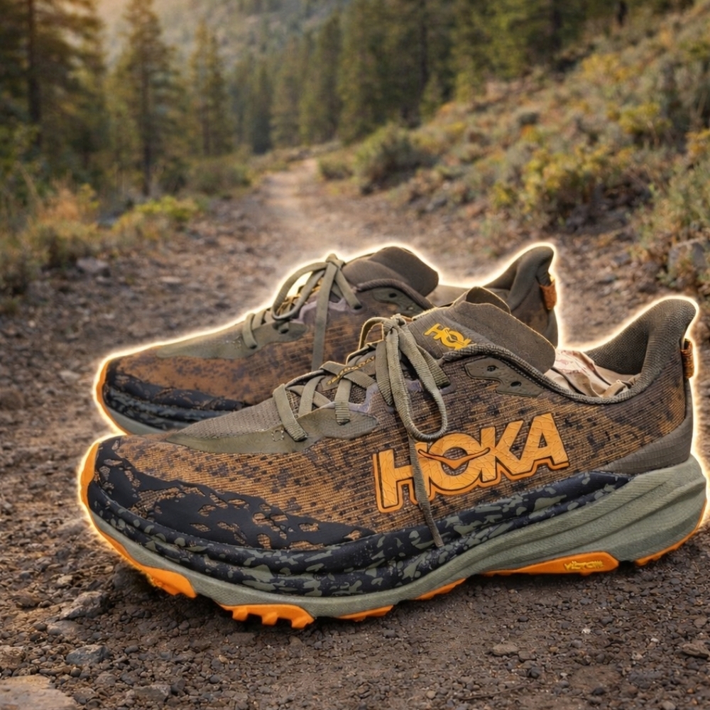 Hoka Men's Trail Running Shoes - Olive and Orange